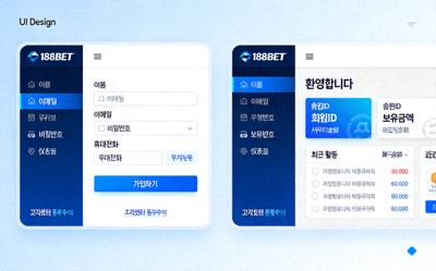 188BET 회원가입 양식과 성공적으로 생성된 계정 대시보드를 보여주는 스크린샷