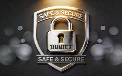 자물쇠 아이콘과 보안 인증 마크를 강조하여 188BET의 안전한 환경을 상징하는 이미지