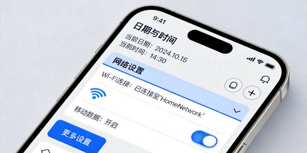 모바일 기기의 날짜 시간 및 네트워크 설정 확인 화면 예시
