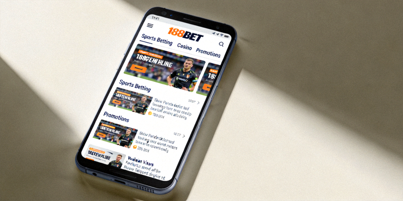 스마트폰 화면에서 188BET 웹사이트가 열려있는 모습