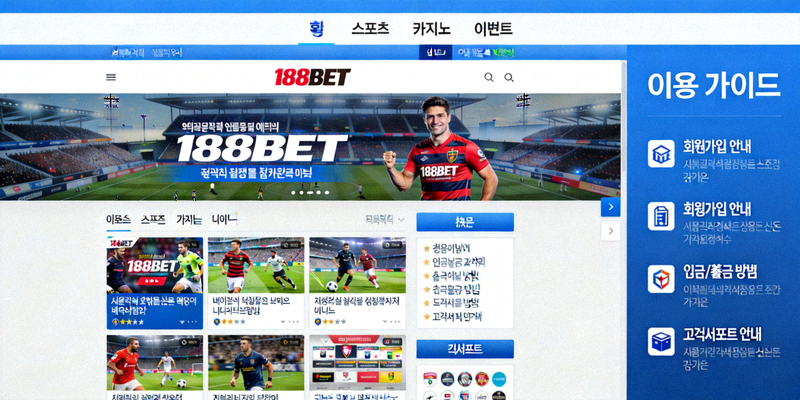 188BET 웹사이트 메인 화면 및 이용 가이드 개요 이미지